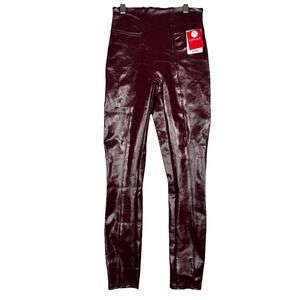 NWT Spanx Faux Leather Patent Leggings Burgundy Petite XS High Rise